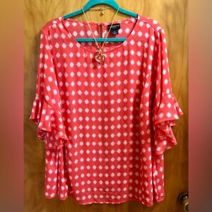 Liz Claiborne 2X Orange/White Blouse